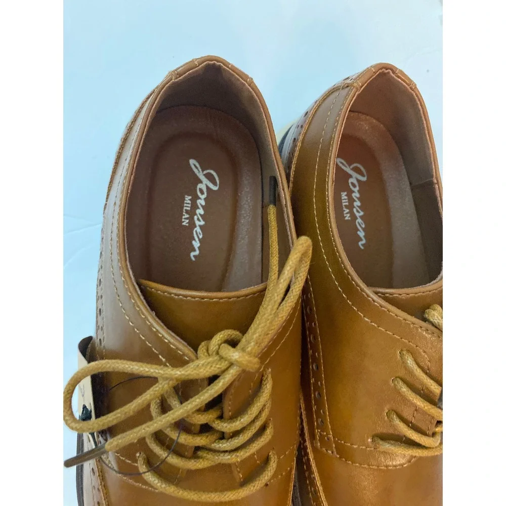 NWT Jousen Milan Mens Wingtip Oxford Shoes Brown Brogue Lace Up Dress Shoes SZ 8